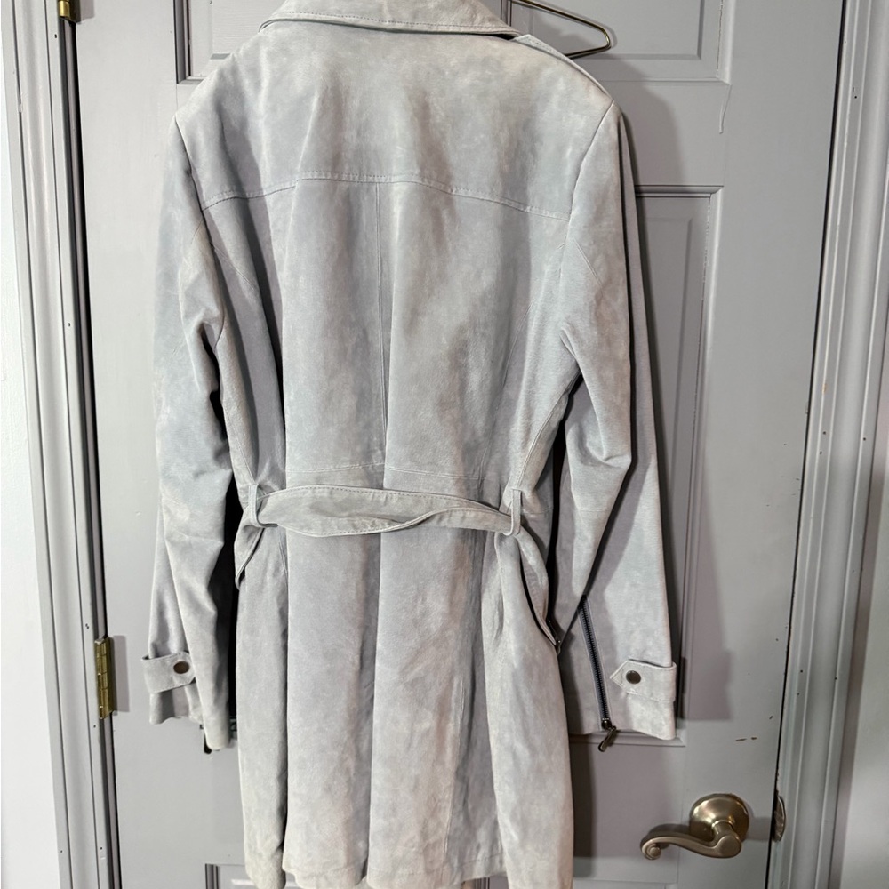 Vintage Y2K Bradley Bayou Genuine Leather Trench Coat Belted icy blue Women’s L - Picture 5 of 7